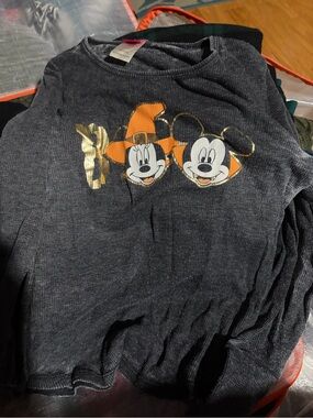 Disney Black Long Sleeve Tee with Halloween Minnie & Mickey Graphic- Girls